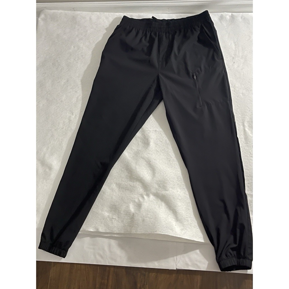 Men's Black Jogger Pants Size Medium Stretch Athletic Zip Pockets Casual Wear